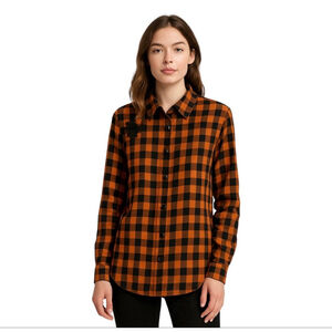 BEACHLUNCHLOUNGE Plaid Button Down Shirt Medium Floral embroidery